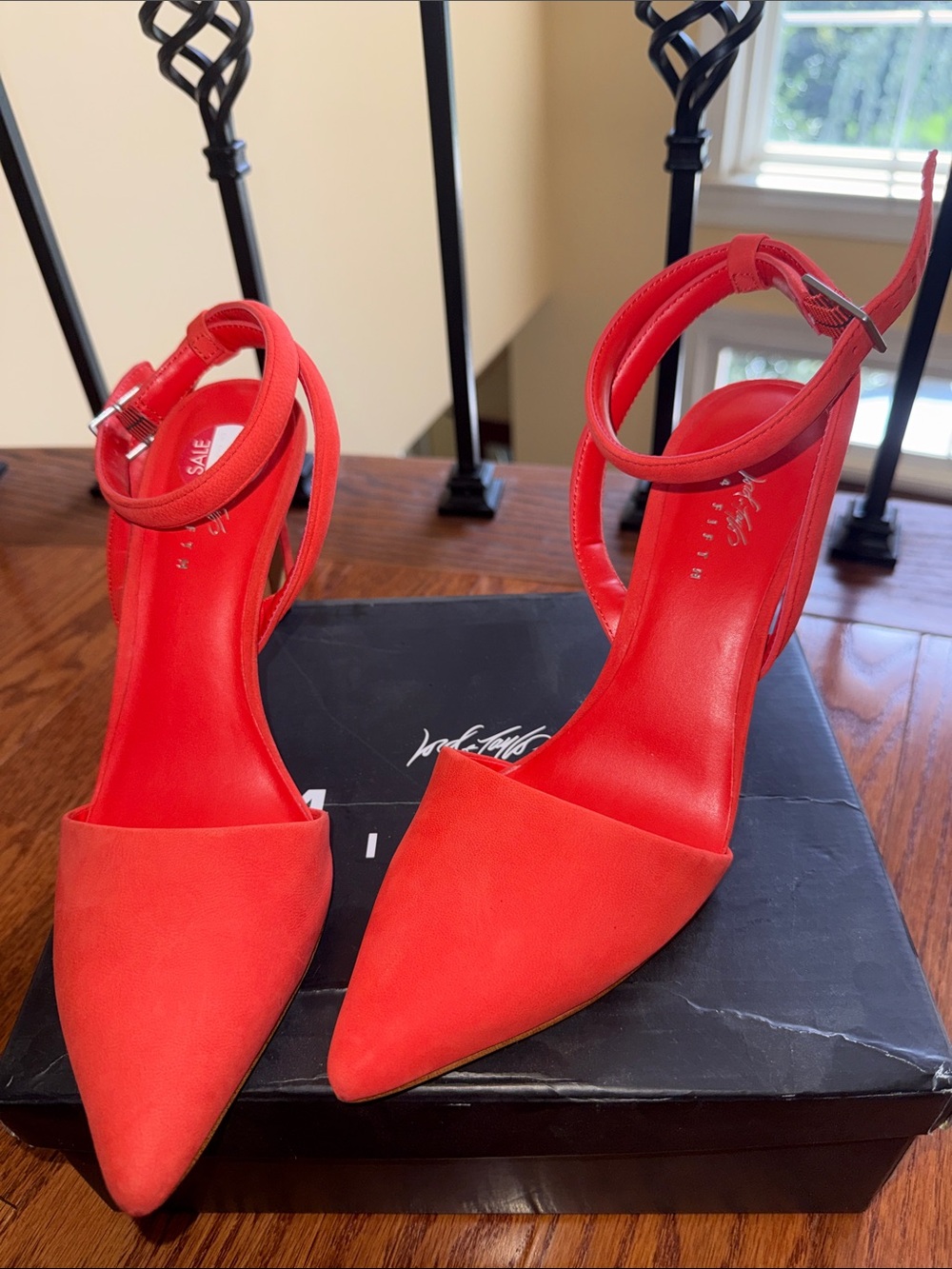 Lord & Taylor Red Pointed Ankle-Strap Heels